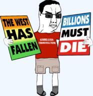 billions_must full_body glasses khaki_shorts red_shirt sandals sign sunglasses transparent troon variant:chudjak wbc west westboro_baptist_church // 1949x2016 // 686.1KB