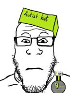 autism autist_hat badge closed_mouth clothes flipped glasses green_skin hat kiwifarms neutral serious_hat stubble subvariant:neutralplier text variant:markiplier_soyjak // 480x640 // 108.8KB