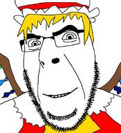 anime clothes flandre_scarlet glasses hair hat smile soyjak stubble touhou variant:cobson video_game wing yellow_hair // 775x849 // 111.6KB