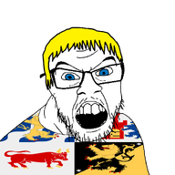 animal blue_eyes bull castle clothes country county cow crown flag flag:västra_götaland_county glasses hair lion mustache open_mouth shield soyjak star_(symbol) stubble sweden sword teeth tongue transparent_background variant:feraljak västra_götaland_county yellow_hair // 1500x1500 // 224.2KB