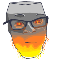 bald closed_mouth eyebrows glasses glowing_eyes grey_skin heat hot iris iron lighting looking_at_you no_hair open_eyes orange_eyes red_eyes shading stubble variant:feraljak // 589x611 // 28.1KB