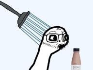 bottle glasses open_mouth plastic_bottle shower soy soyjak soylent soylent_(cacao) soylent_bottle stubble variant:unknown // 800x600 // 72.3KB