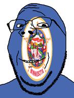 1819 1858 1893 flag flag:minnesota french_text glasses looking_at_you minnesota smile soyjak star_(symbol) stubble subvariant:wholesome_soyjak teeth template text united_states variant:gapejak // 582x772 // 63.8KB