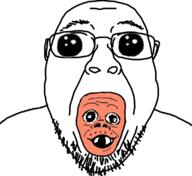 2soyjaks baby deformed glasses oh_my_god_she_is_so_attractive open_mouth orange_skin smile soyjak stubble subvariant:jacobson variant:a24_slowburn_soyjak variant:bernd // 1106x1012 // 290.4KB