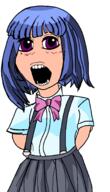 anime arm artist:romanian_schizo blush bowtie clothes female furude_rika hair higurashi no_nose open_mouth purple_eyes purple_hair skirt soy_parody soyjak variant:cobson video_game white_skin // 1022x1784 // 90.3KB