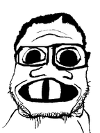 big_eyes buck_teeth distorted forehead_lines glasses hair looking_at_you soyjak stubble subvariant:niggerpoooping teeth variant:markiplier_soyjak white_background // 600x800 // 15.5KB