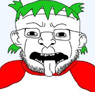 4chan anime ear glasses green_hair hair looking_at_you nose open_mouth split_jaw stubble tongue variant:volatilejak yotsoyba // 675x653 // 138.6KB