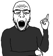 angry beard closed_eyes clothes eyes_closed glasses pointing pointing_up soyjak the_real_jimjak variant:jimjak // 401x424 // 19.6KB
