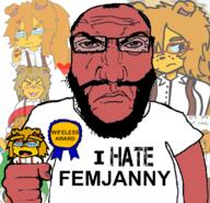 angry artist:Keys award badge beard choke_hold choking dog dog_ear dog_ears dying female femjanny glasses janny punisher_face red_eyes red_skin squished subvariant:science_lover transparent variant:markiplier_soyjak yellow_hair yellow_skin // 700x676 // 449.5KB