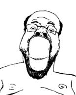 balding beard closed_mouth fat glasses hair nipple smile soyjak variant:nigjak // 351x434 // 9.1KB