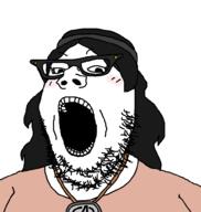 avengers clothes glasses hair marvel merge necklace open_mouth soyjak stubble subvariant:gapejak_female variant:gapejak variant:soytan // 940x992 // 70.2KB