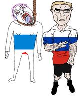 2soyjaks crying flag flag:russia flag:russian_peace_flag full_body hanging liberal_opposition russia stubble subvariant:unbotheredchud tranny variant:chudjak // 1085x1231 // 119.1KB