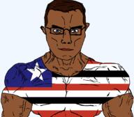 arm artist:janzyalgo blue_eyes brazil buff closed_mouth clothes flag:maranhão flag_shirt glasses hair maranhão soyjak subvariant:chudjak_front subvariant:muscular_chud template tshirt variant:chudjak vein // 1059x929 // 43.2KB