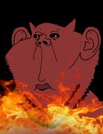 bald black_sclera closed_mouth dark demon ear fire horn red_skin soyjak stubble variant:impish_soyak_ears yellow_eyes // 495x641 // 203.2KB