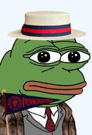 amphibian boater_hat closed_mouth clothes coat coat_of_arms collared_shirt college flag frog fur_coat green_skin hat holding_object lips looking_at_you nas:pepe necktie neutral pennant pepe_the_frog series:pepe_hat shield sports straw_hat suit suit_and_tie transparent_background university university_of_pennsylvania // 1008x1479 // 823.5KB
