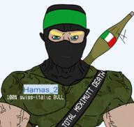 Hamas_2(namefag) aryan balaclava blond blue_eyes camouflage hamas italy muscles rocket_launcher subvariant:muscular_chud variant:chudjak // 1067x1011 // 630.0KB