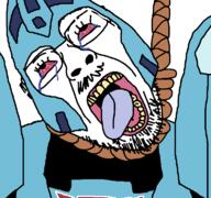 ack autobot bloodshot_eyes blurr_(transformers) cartoon cartoon_network crying dead glasses hanging mustache noose rope soyjak stubble suicide tongue transformers transformers_animated variant:bernd white_background yellow_teeth // 768x719 // 67.1KB