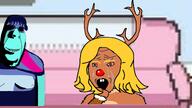 arm armor blue_hair blue_skin couch deltarune evil grin noelle_holiday ominous reindeer smile subvariant:crying_soyak_ears2 subvariant:hornyson undertale variant:cobson variant:soyak video_game yellow_hair // 1920x1079 // 850.2KB