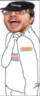 arm bandage black_lives_matter cap clothes flag glasses hand hat irl open_mouth stresscasts stubble text tranny vaccine variant:unknown // 380x909 // 169.2KB