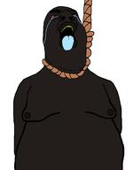 big_lips big_nose blue_tongue crying fat hanging naked nigger nipple red_sclera rope shitskin total_nigger_death variant:hydejak yellow_teeth // 1200x1532 // 71.2KB