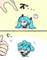 anime bloodshot_eyes blue_hair closed_mouth concerned crying frown glasses hair hatsune_miku open_mouth smile smug soyjak stubble thumbs_up variant:soyak vocaloid // 982x1247 // 239.5KB