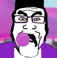 balthazar balthazar_bratt brown_eyes despicable_me gum hair purple subvariant:neutralplier variant:markiplier_soyjak villain // 571x573 // 188.4KB