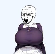 breasts clothes glasses hair looking_to_the_left open_mouth soyjak stubble transparent_background variant:soyak // 1080x1062 // 462.9KB