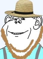 amish beard closed_mouth clothes ear hat smile soyjak straw_hat suspenders variant:gapejak variant:impish_soyak_ears // 448x600 // 245.3KB
