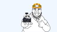 award big_lips birthday closed_eyes coal double_chin eyebrows fat hand happy head helmet miner obese party_hat sad showing_something stubble sweating sweaty transparent_background variant:nopejeet variant:soyak whistle wrinkles // 1703x960 // 183.2KB