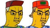 2soyjaks angry cap cartoon chuck clothes glasses hair hat sneed soyjak the_simpsons tv_(4chan) variant:chudjak yellow yellow_hair yellow_skin // 1381x770 // 64.9KB