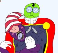 bloodshot_eyes crying fawful glasses green_skin mario mario_and_luigi_(series) open_mouth paper_mario purple_skin rope smile soyjak strangling suicide tongue tranny variant:bernd vivian_(paper_mario) // 1895x1734 // 496.0KB