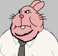 animal artist:joel cartoon_network closed_mouth clothes ear fat looking_to_the_left necktie one_tooth pink_hair rabbit richard_watterson soyjak stubble suit teeth the_amazing_world_of_gumball variant:meximutt whiskers // 888x849 // 77.4KB