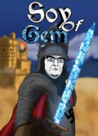 arm armor background beard blue_eyes castle chain_mail classical_art_parody closed_mouth cloud cover desert eyebrows front_facing gem glasses glowing helmet holding_object holding_sword knight knights_of_honor neutral nose shadow sky stubble swastika sword text variant:cobson // 1280x1785 // 3.3MB