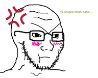 angry blush blushing closed_mouth eyebrows frown glasses in_denial stubble text variant:soyak // 765x610 // 120.8KB