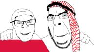 2soyjaks arab arabic_text closed_mouth clothes flag:poland friendship glasses hat islam keffiyeh meta:tagme no_more_brother_wars poland smile soyjak stubble variant:cobson variant:feraljak // 1920x1080 // 240.0KB