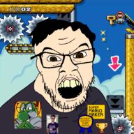 brown_eyes carlsagan42 glasses hair irl kaizo mario_lol mario_maker soyboy speedrunner stubble super_mario_maker_2 variant:feraljak yoshi // 1500x1500 // 1.5MB