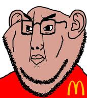amerimutt brown_skin closed_mouth clothes glasses mcdonalds mutt stubble subvariant:impish_amerimutt variant:chudjak variant:impish_soyak_ears // 564x634 // 111.4KB