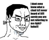 closed_mouth crying glasses hair mask open_mouth smile smug soyjak teeth text variant:chudjak // 898x731 // 97.6KB