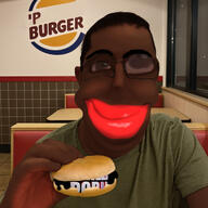 ai_generated black_skin bread chud enhanced food glasses goyslop hand holding_object irl jakparty_soy jartycuck nothingburger photo real_life shading slop subvariant:jartycuck subvariant:patrick vantablack_eyebrows vantablack_hair variant:chudjak // 1023x1024 // 259.2KB