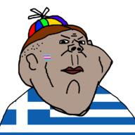 angry brown_hair closed_mouth clothes country ear flag flag:greece flag:transgender_pride_flag greece grey_skin hair hat kekenjoyer propeller_hat redraw soyjak subvariant:kranos tranny variant:impish_soyak_ears // 800x800 // 18.4KB