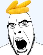 angry corn cornson food glasses open_mouth pun soyjak stubble variant:cobson vegetable // 722x929 // 214.0KB