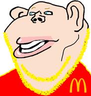 amerimutt aryan blond blue_eyes clothes ear half_open_mouth mcdonalds soyjak stubble subvariant:impish_ameriaryan subvariant:impish_amerimutt variant:impish_soyak_ears yellow_stubble // 598x628 // 25.7KB