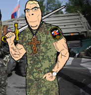 army blue_eyes buff chad christian_cross christian_identity christianity cross crucifix eastern_orthodox emr_pattern flag:russia holding_sword irl_background jesus_christ mge mge_brother military military_uniform militia muscular_male necklace orthodox orthodox_cross orthodoxy russia russian_orthodox_army separatist sword trend:aryan variant:cobson vehicle vein white_skin yellow_hair // 1834x1910 // 753.1KB