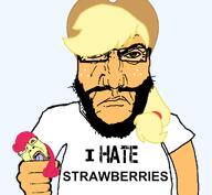 2soyjaks angry applejack blonde_hair_ clothes hand hat holding_object i_hate my_little_pony orange_skin strawberry_sunrise subvariant:science_lover transparent_background variant:bernd variant:markiplier_soyjak // 1017x935 // 43.3KB