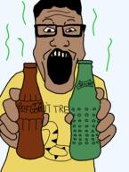arm bottle brown_eyes brown_skin clothes coca_cola glasses hair hand holding_object open_mouth soyjak sprite stinky variant:markiplier_soyjak // 720x956 // 28.1KB