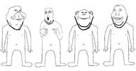 4soyjaks arm belly_button closed_mouth ear facing_front full_body glasses nipple open_mouth smile smirk soyjak stubble subvariant:henry subvariant:impish_front subvariant:pekka subvariant:wholesome_soyjak variant:gapejak variant:impish_soyak_ears variant:norwegian // 4056x2132 // 324.1KB