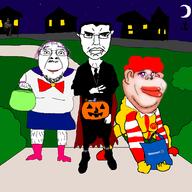 afro bag bald blood broom bush candy cape clothes fangs glasses glove glowing_eyes grass hair halloween house jack_o_lantern moon night nightmare_fuel ominous pumpkin purple_hair red_hair road ronald_mcdonald sailor_moon shoe sidewalk sky stubble subvariant:chudjak_front subvariant:hornyson subvariant:impish_amerimutt suit teeth tranny trick_or_treat unbotheredchud vampire variant:bernd variant:chudjak variant:cobson walmart window witch // 1500x1500 // 220.2KB