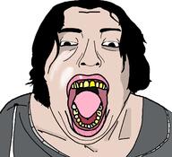 clothes hair meta:tagme open_mouth soyjak variant:bernd white_skin yellow_teeth // 1232x1125 // 57.0KB