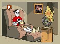 ack adolf_hitler armchair bloodshot_eyes clothes ear eating fire frame glasses globe hanging open_mouth popcorn portrait purple_hair room smirk subvariant:feralsquirrel swastika trend:squirreljakking troon tshirt variant:bernd variant:chudjak variant:feraljak yellow_teeth // 1400x1041 // 810.4KB