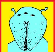 alien blue monster multiple_eyes open_mouth sharp_teeth soyjak stubble variant:impish_soyak_ears // 844x800 // 74.8KB